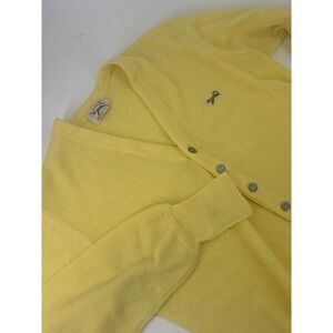 JCPenney The Fox Sweater Mens M Yellow Cardigan Embroidered Fox V-Neck Button Up